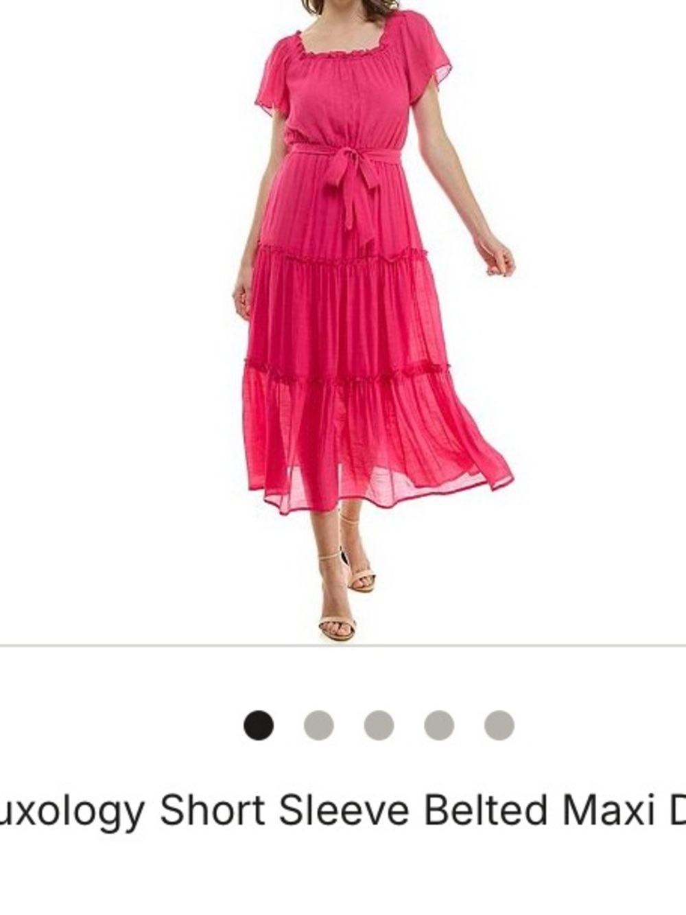Luxology Hot Pink Tiered Belted Maxi Dress